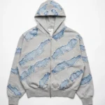 bluza caire zip hoodie szare z denimowymi naszywkami patchami jeans